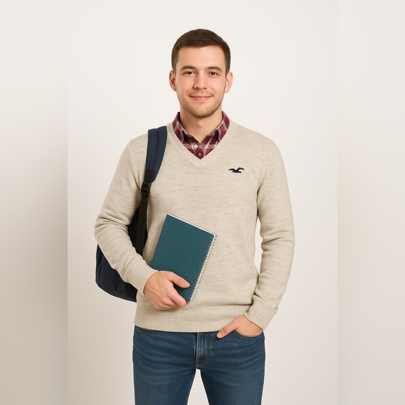 Hollister Men Jumper Knit Casual Grey Cotton Blend Pullover Sweater NWT - Picture 1 of 5